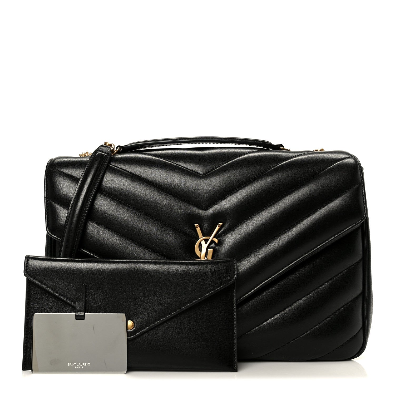 Saint Laurent Lambskin Chevron Quilted Large LouLou Shoulder Bag Black