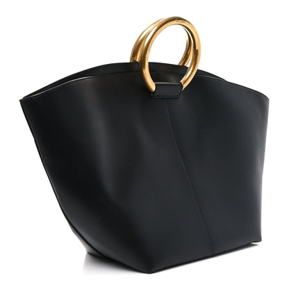 Saint Laurent Smooth Calfskin Maxi Trapezoid Shopping Tote Black