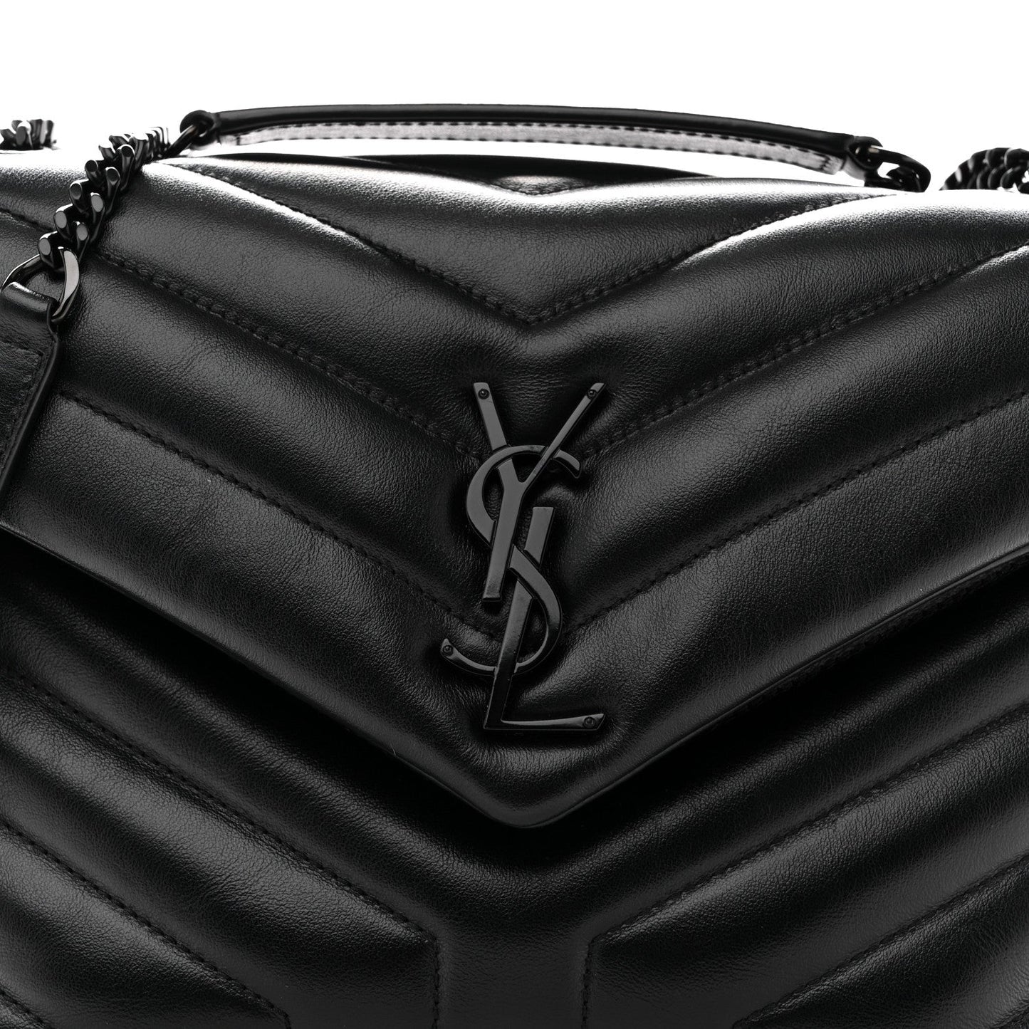 Saint Laurent Loulou Small Chevron Quilted Calfskin Chain Satchel Black