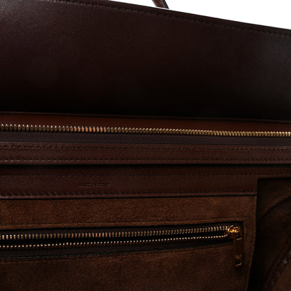 Celine lambskin handbag front pocket with gold-toned zipper and dual stitch lines