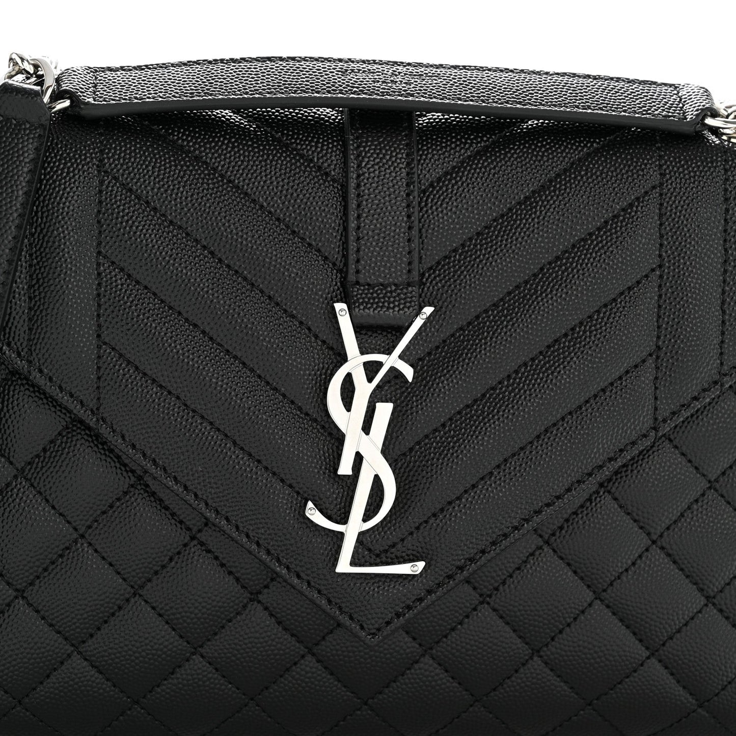 Saint Laurent Mixed Matelasse Triquilt Medium Monogram Satchel Black