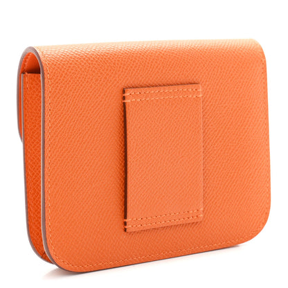 Orange Epsom leather slim wallet back with stitched compartment panel.