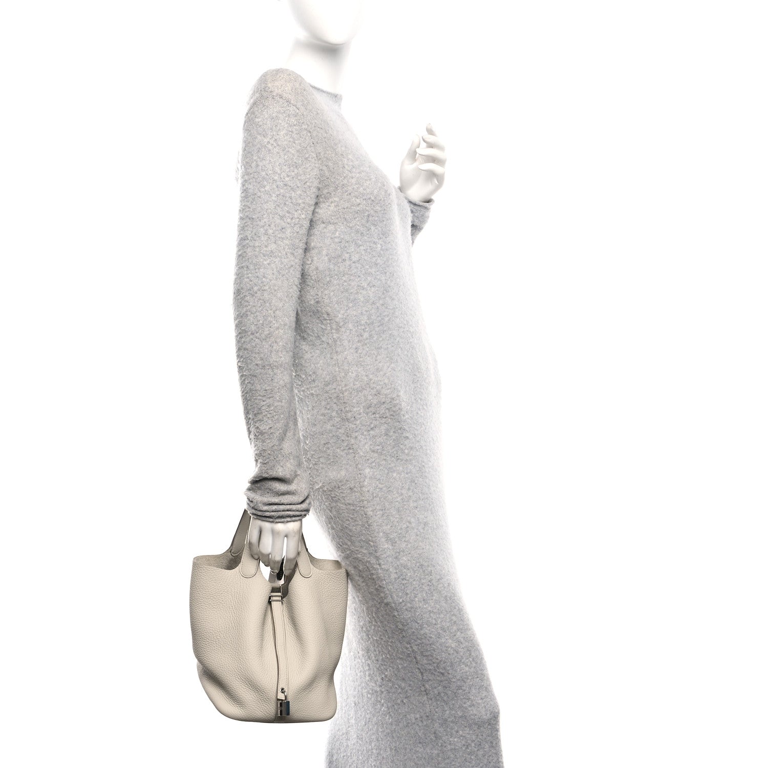 Taurillon Clemence Picotin Lock 22mm Tote Beton Ivory
