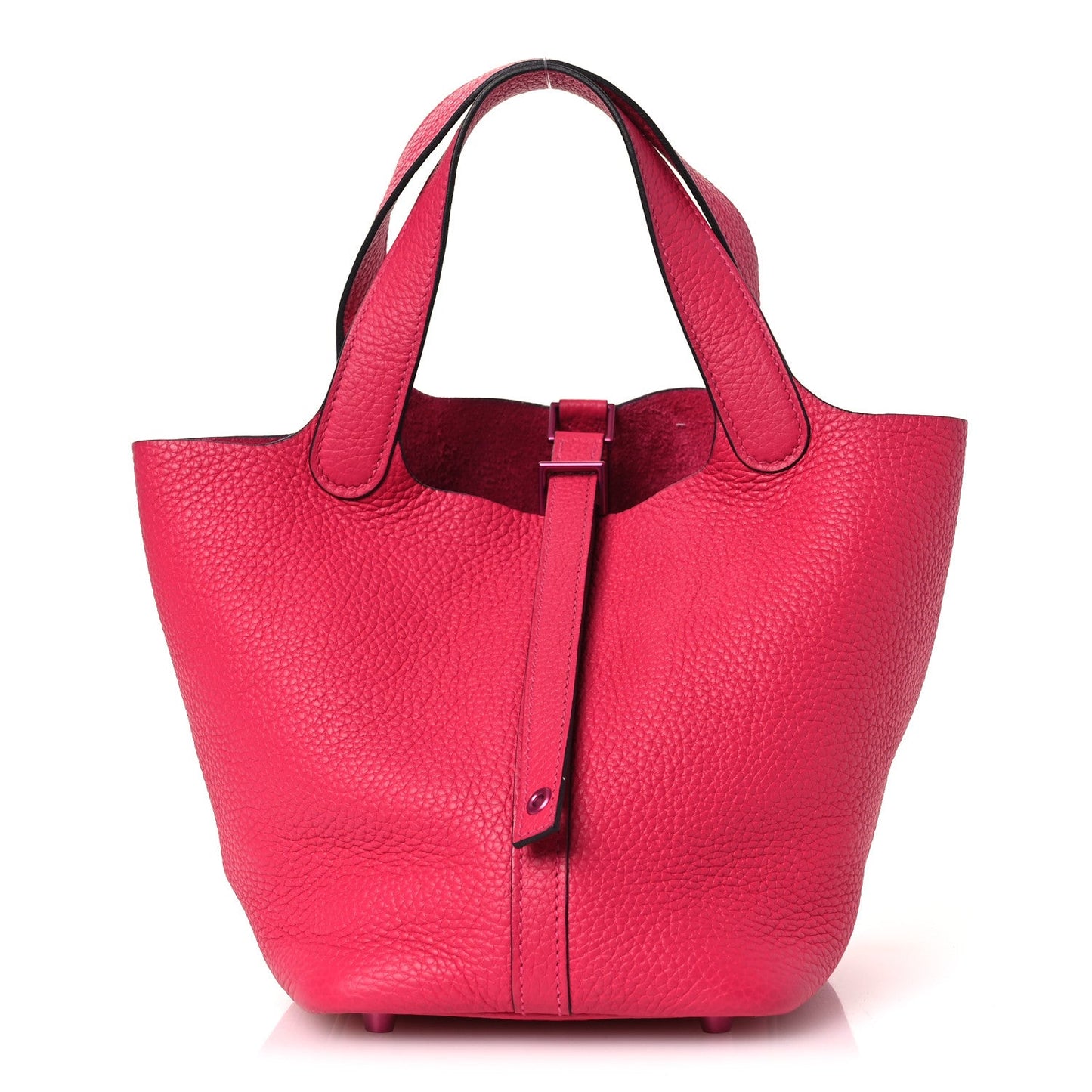 Picotin Lock 18 PM Bucket Tote Textured Calfskin Rose Mexico