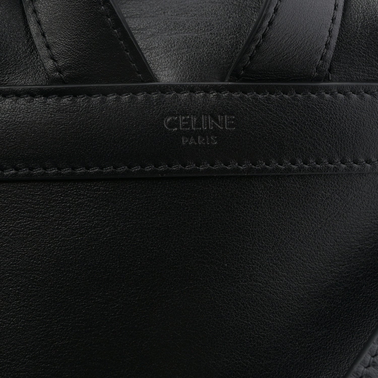 Celine calfskin Bonnie backpack interior panel with 'CELINE PARIS' stamp.