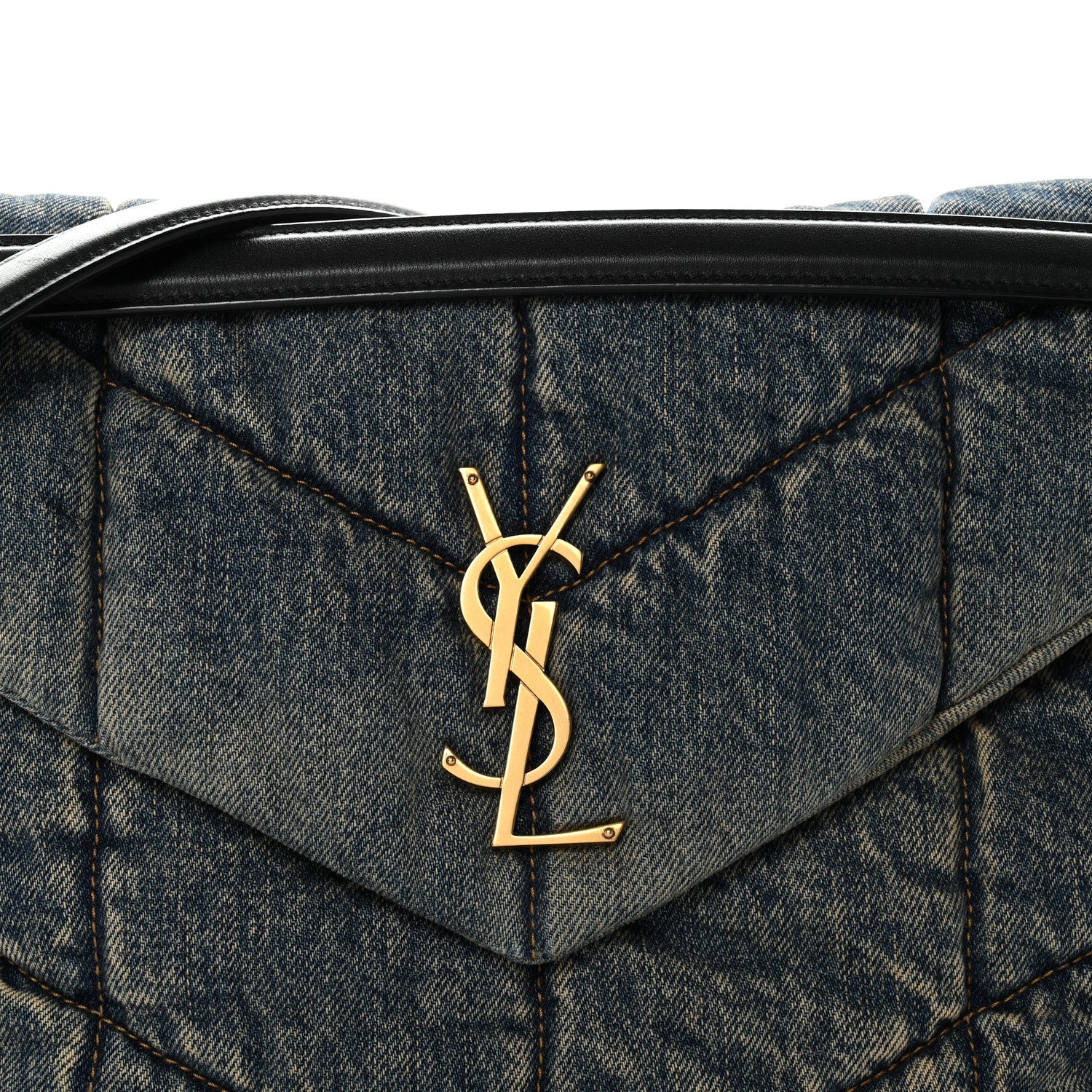 Saint Laurent Denim Quilted Medium Loulou Puffer Monogram Chain Satchel Blue Cinnamon
