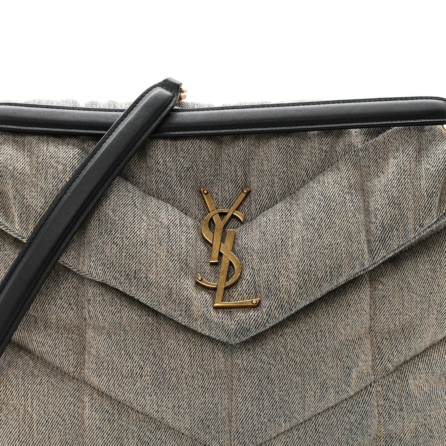 Saint Laurent Denim Quilted Medium Loulou Puffer Monogram Chain Satchel in Rodeo Blue