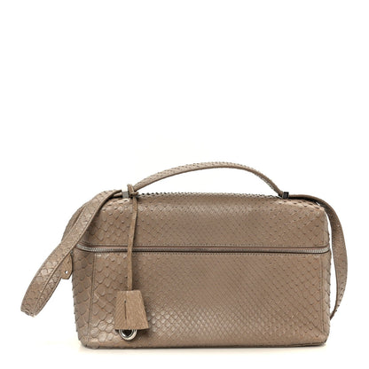Matte snakeskin handbag with extra front pocket and top handle, taupe/grey tone