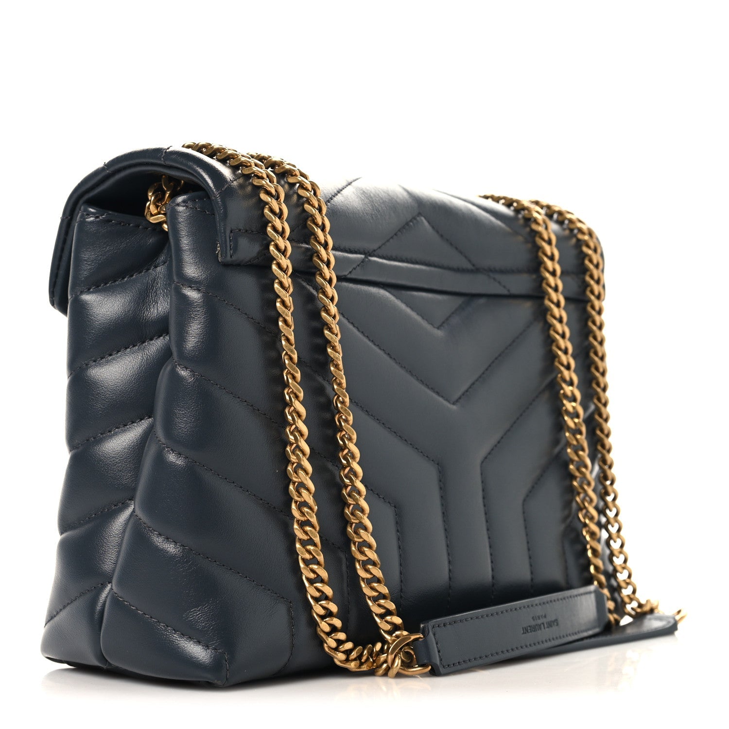 SAINT Laurent Calfskin Y Quilted Monogram Small Loulou Chain Satchel Dark Smog