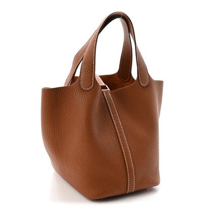 Taurillon Clemence Picotin Lock 18 PM Gold Tote Bag