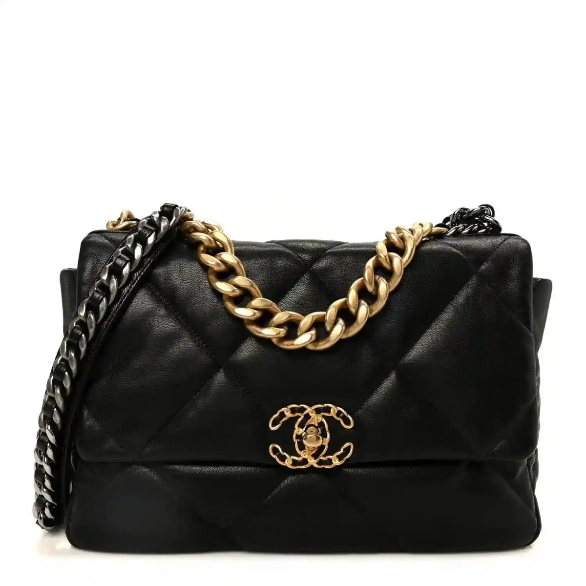 Chanel 19 Large Flap Bag in Black Quilted Goatskin Leather - NEESTRA