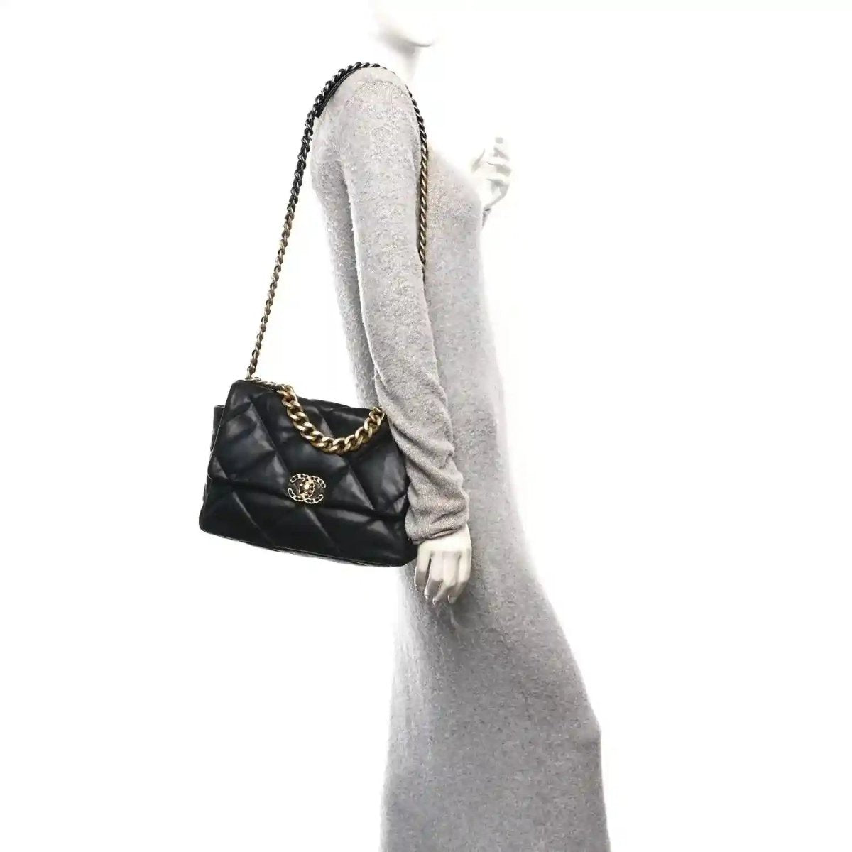 Chanel 19 Large Flap Bag in Black Quilted Goatskin Leather - NEESTRA