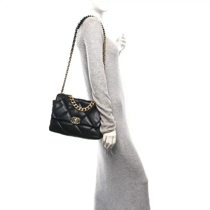Chanel 19 Large Flap Bag in Black Quilted Goatskin Leather - NEESTRA