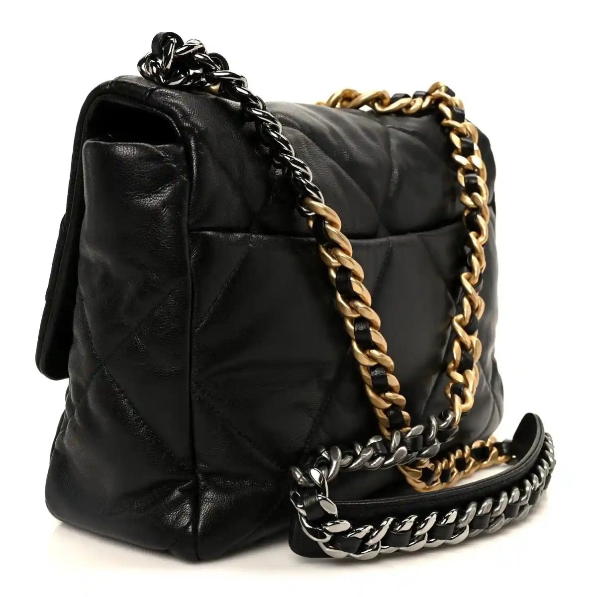 Chanel 19 Large Flap Bag in Black Quilted Goatskin Leather - NEESTRA