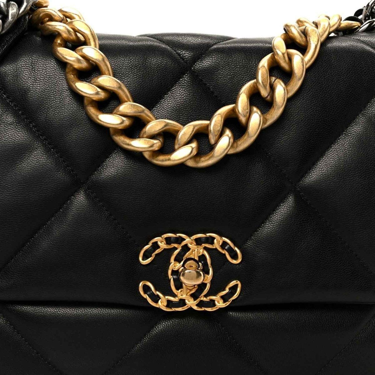 Chanel 19 Large Flap Bag in Black Quilted Goatskin Leather - NEESTRA