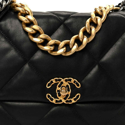 Chanel 19 Large Flap Bag in Black Quilted Goatskin Leather - NEESTRA
