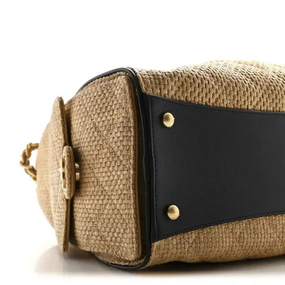 Chanel 25 Handbag in Braided Raffia and Calfskin Beige Black - NEESTRA