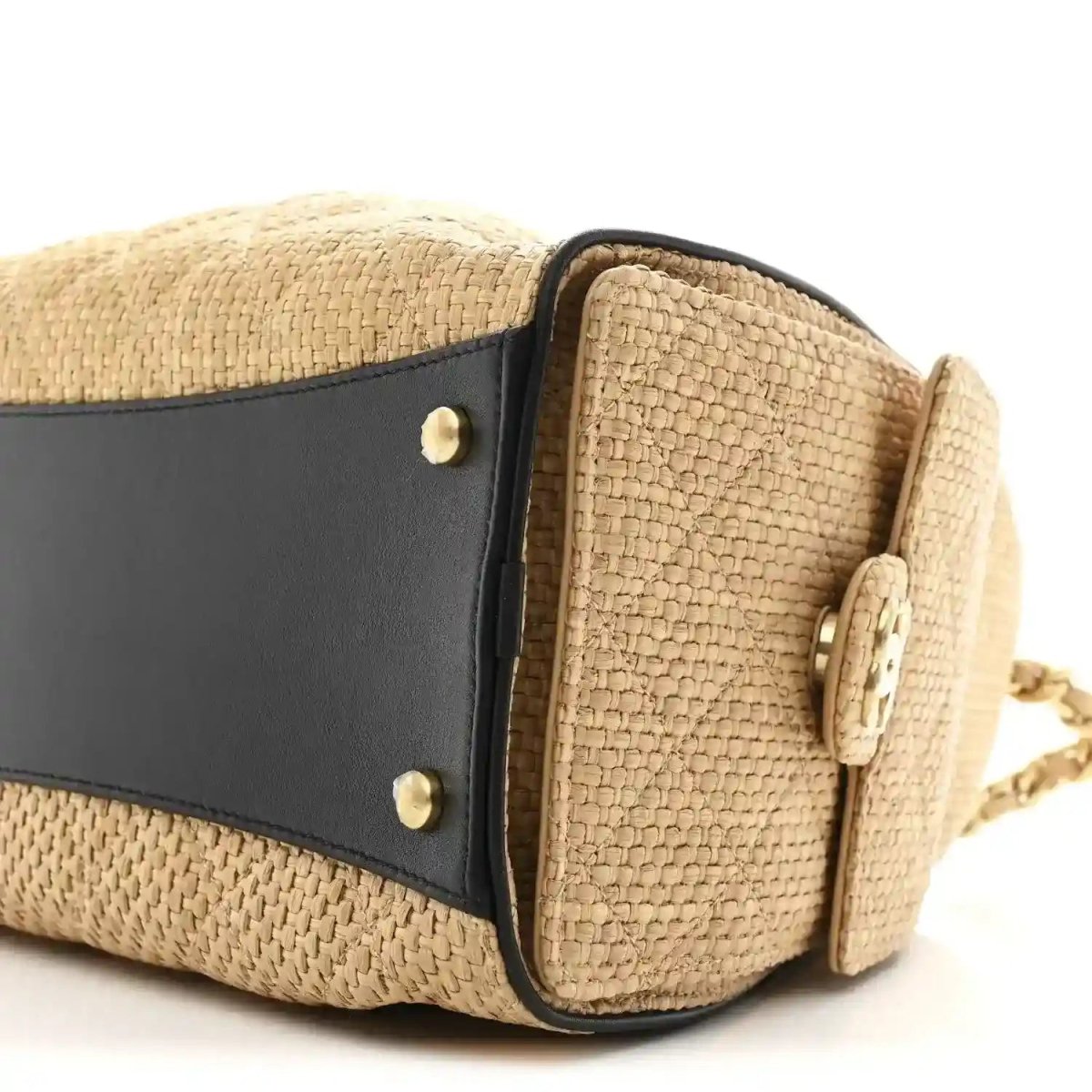 Chanel 25 Handbag in Braided Raffia and Calfskin Beige Black - NEESTRA
