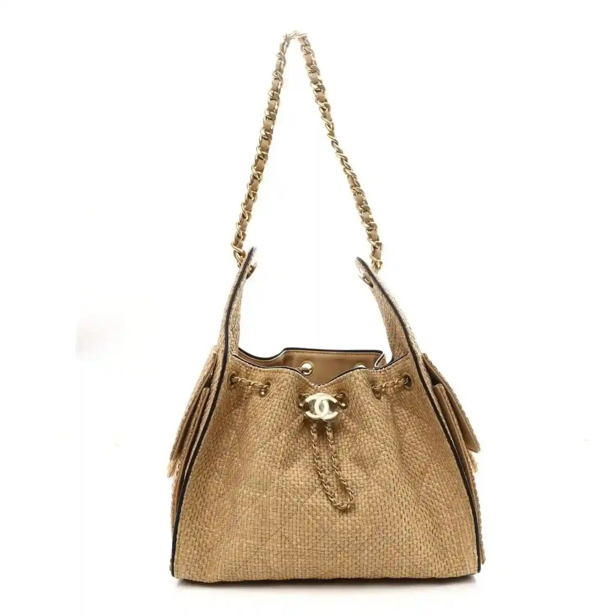 Chanel 25 Handbag in Braided Raffia and Calfskin Beige Black - NEESTRA
