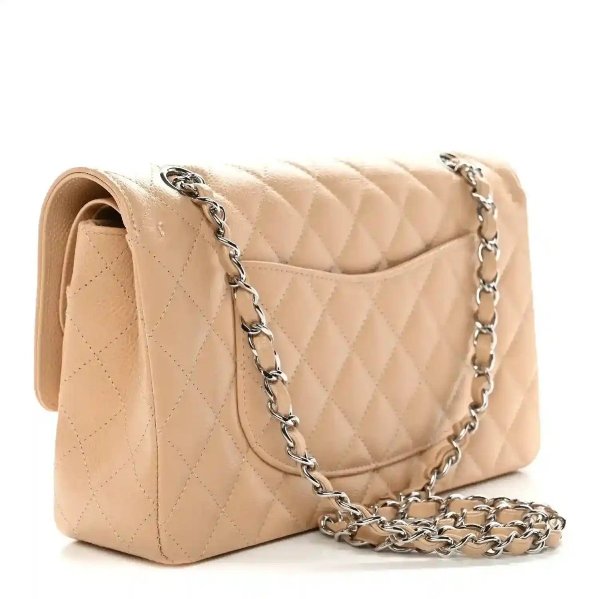 Chanel Beige Caviar Quilted Medium Double Flap Shoulder Bag - NEESTRA
