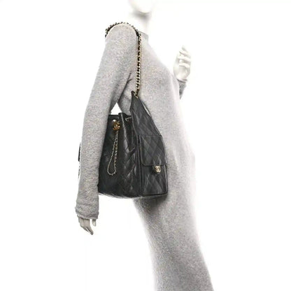 Chanel Black Caviar Leather Quilted Medium Classic Flap Handbag - NEESTRA