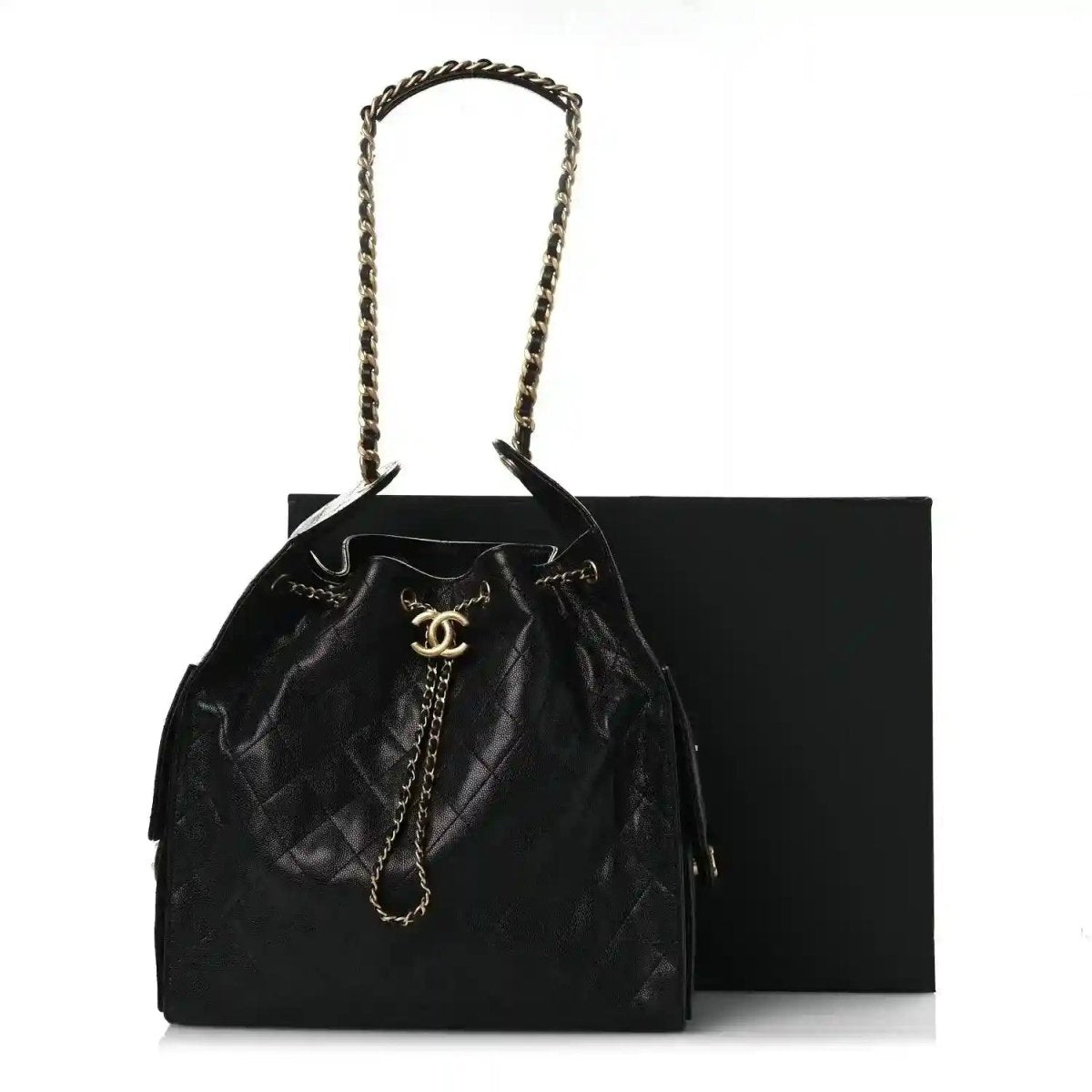Chanel Black Caviar Leather Quilted Medium Classic Flap Handbag - NEESTRA