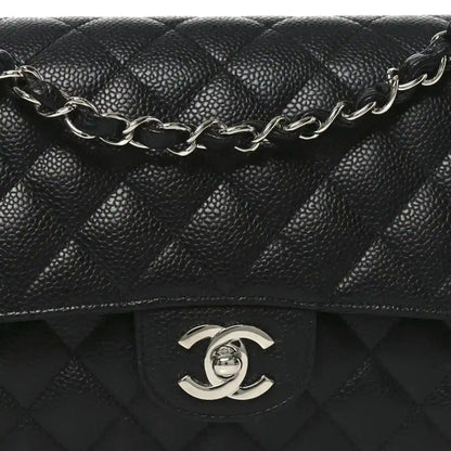 Chanel Black Caviar Quilted Leather Medium Double Flap Bag - NEESTRA