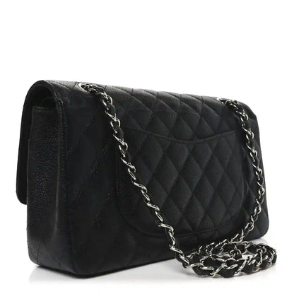 Chanel Black Caviar Quilted Leather Medium Double Flap Bag - NEESTRA