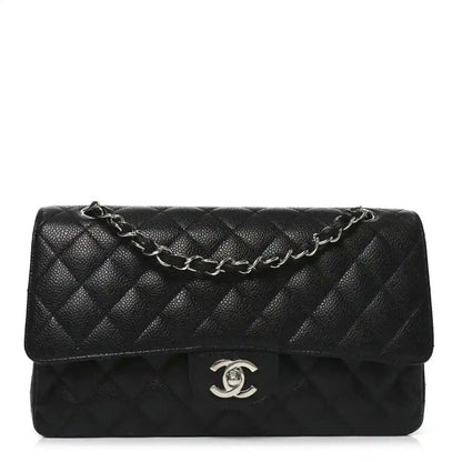 Chanel Black Caviar Quilted Leather Medium Double Flap Bag - NEESTRA