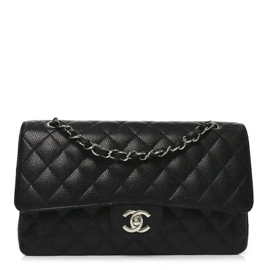 Chanel Black Caviar Quilted Leather Medium Double Flap Bag - NEESTRA