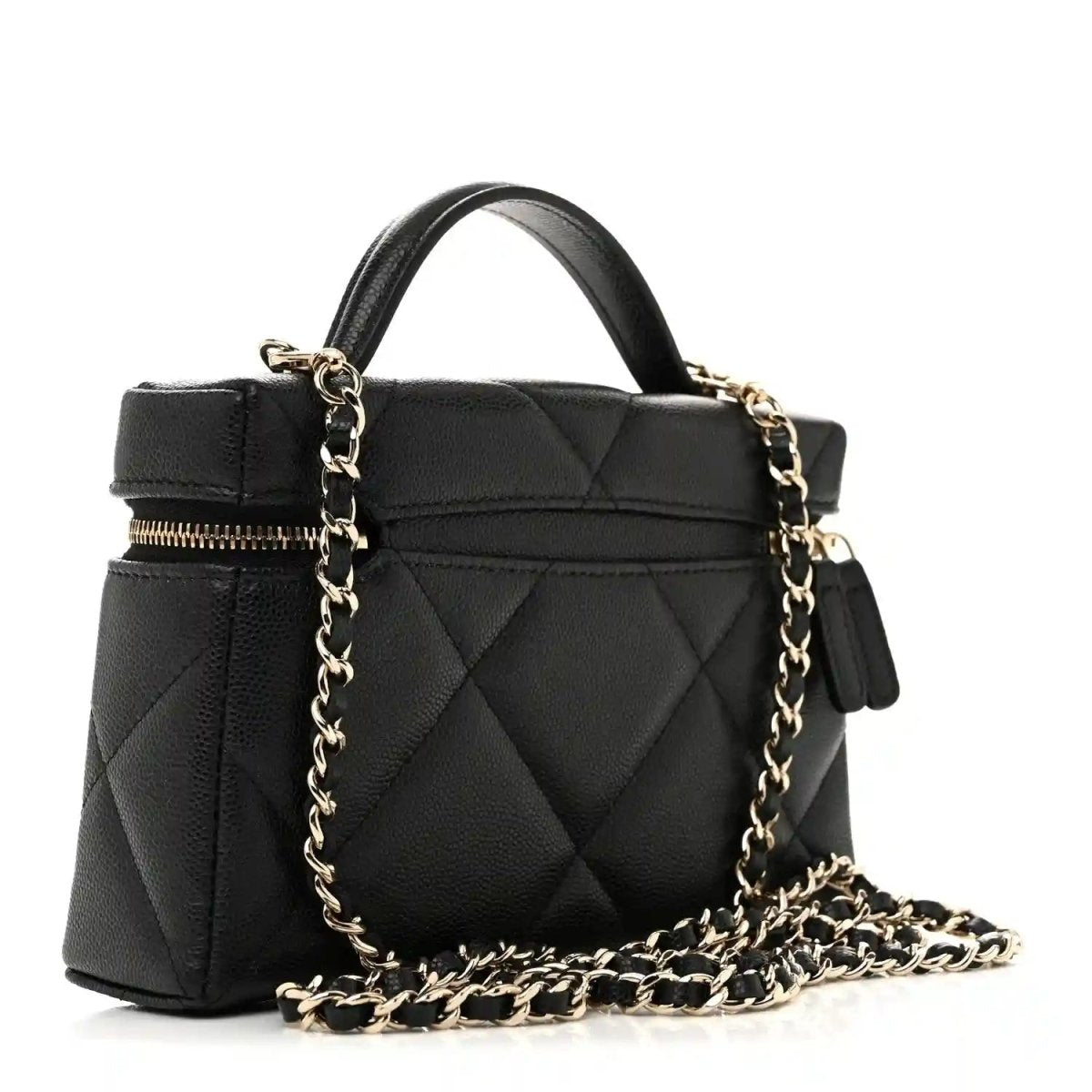 Chanel Black Caviar Quilted Leather Slim Vanity With Gold Chain - NEESTRA