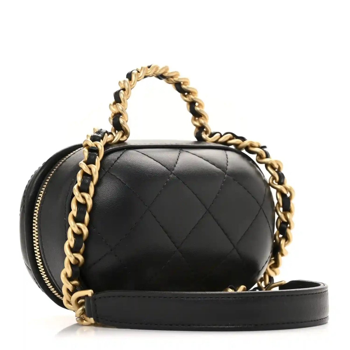 Chanel Black Lambskin Quilted CC Bubble Vanity Chain Case - NEESTRA