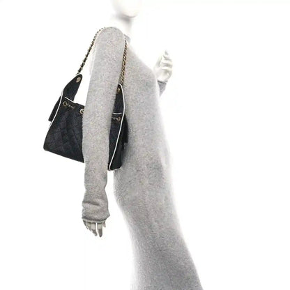 Chanel Braided Raffia Calfskin Small Chanel 25 Handbag Black White - NEESTRA