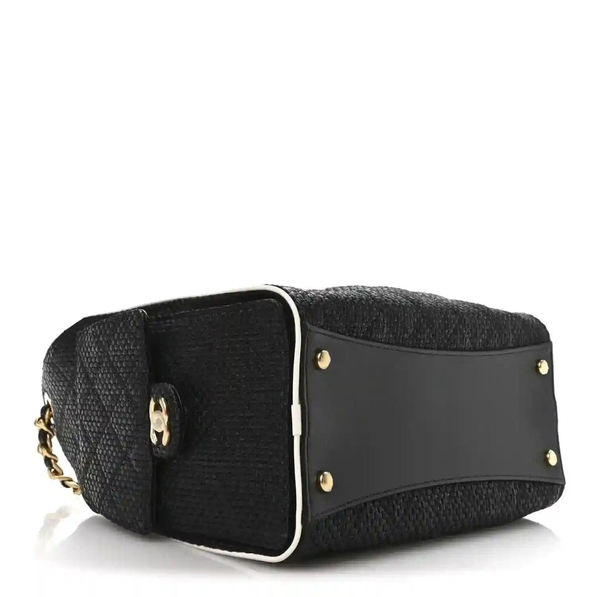 Chanel Braided Raffia Calfskin Small Chanel 25 Handbag Black White - NEESTRA