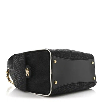 Chanel Braided Raffia Calfskin Small Chanel 25 Handbag Black White - NEESTRA