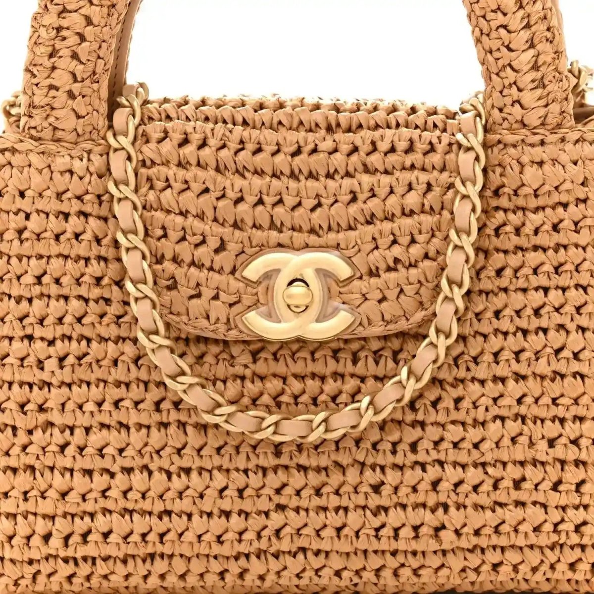 Chanel Braided Raffia Nano Kelly Flap Bag Dark Beige - NEESTRA