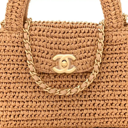 Chanel Braided Raffia Nano Kelly Flap Bag Dark Beige - NEESTRA