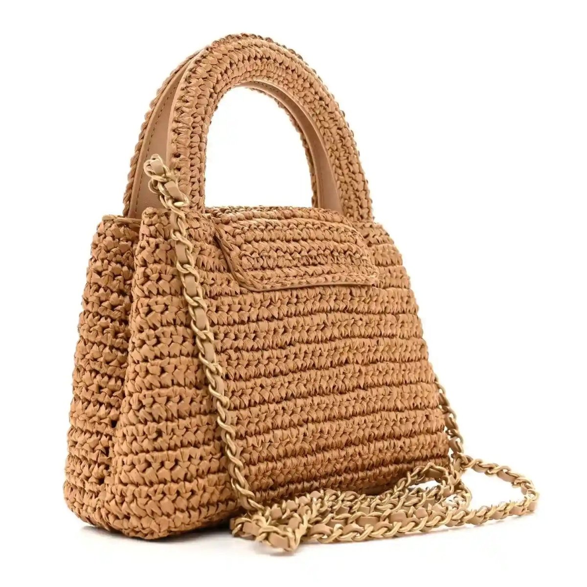 Chanel Braided Raffia Nano Kelly Flap Bag Dark Beige - NEESTRA