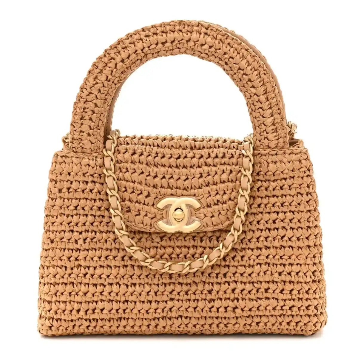 Chanel Braided Raffia Nano Kelly Flap Bag Dark Beige - NEESTRA