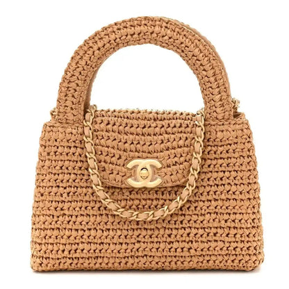 Chanel Braided Raffia Nano Kelly Flap Bag Dark Beige - NEESTRA