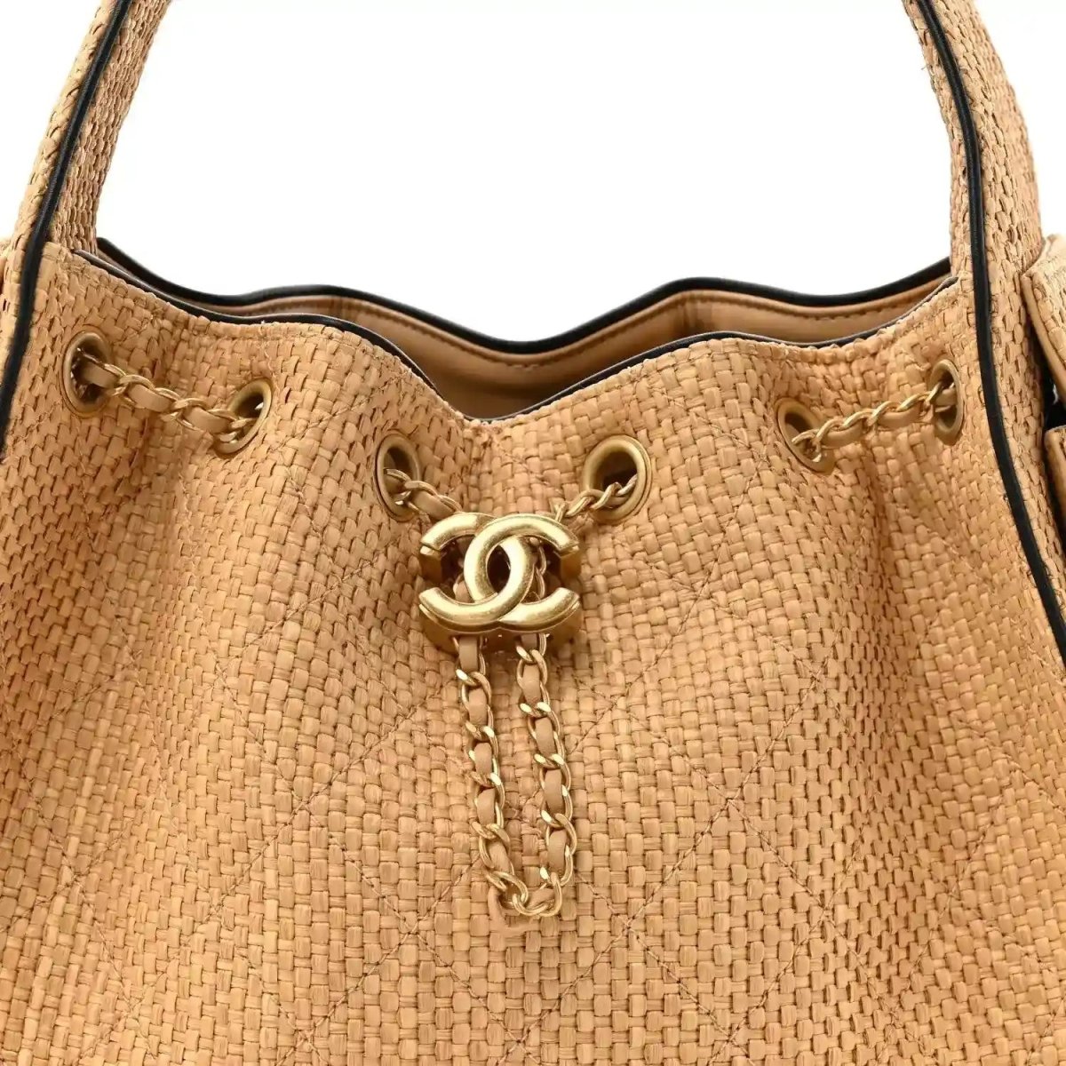Chanel Braided Raffia Quilted Small 25 Handbag Beige Black - NEESTRA