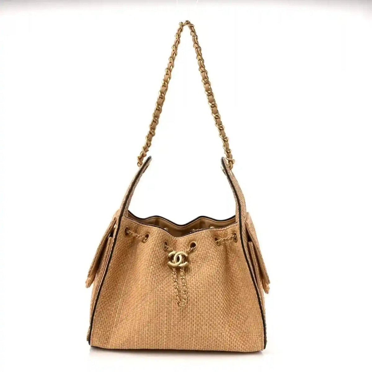 Chanel Braided Raffia Quilted Small 25 Handbag Beige Black - NEESTRA