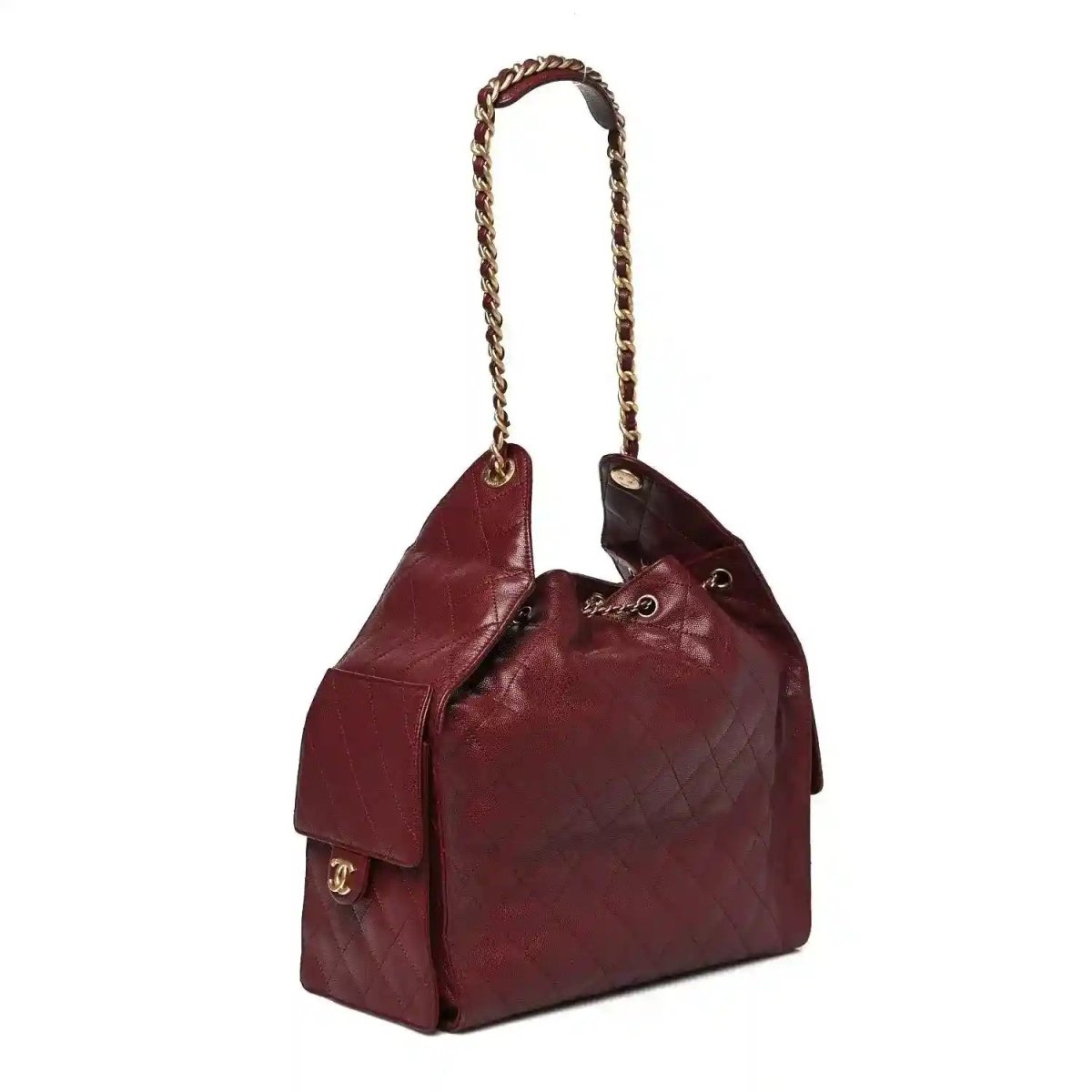 Chanel Caviar Quilted Medium 25 Classic Flap Bag Burgundy Gold - NEESTRA