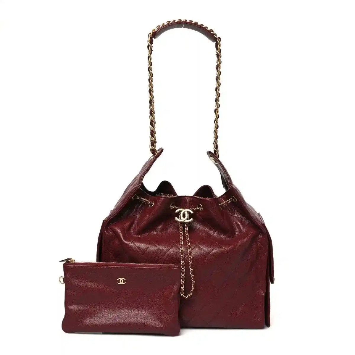 Chanel Caviar Quilted Medium 25 Classic Flap Bag Burgundy Gold - NEESTRA