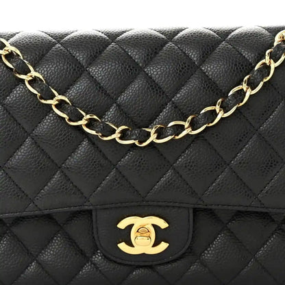Chanel Caviar Quilted Medium Double Flap Bag Black Gold - NEESTRA
