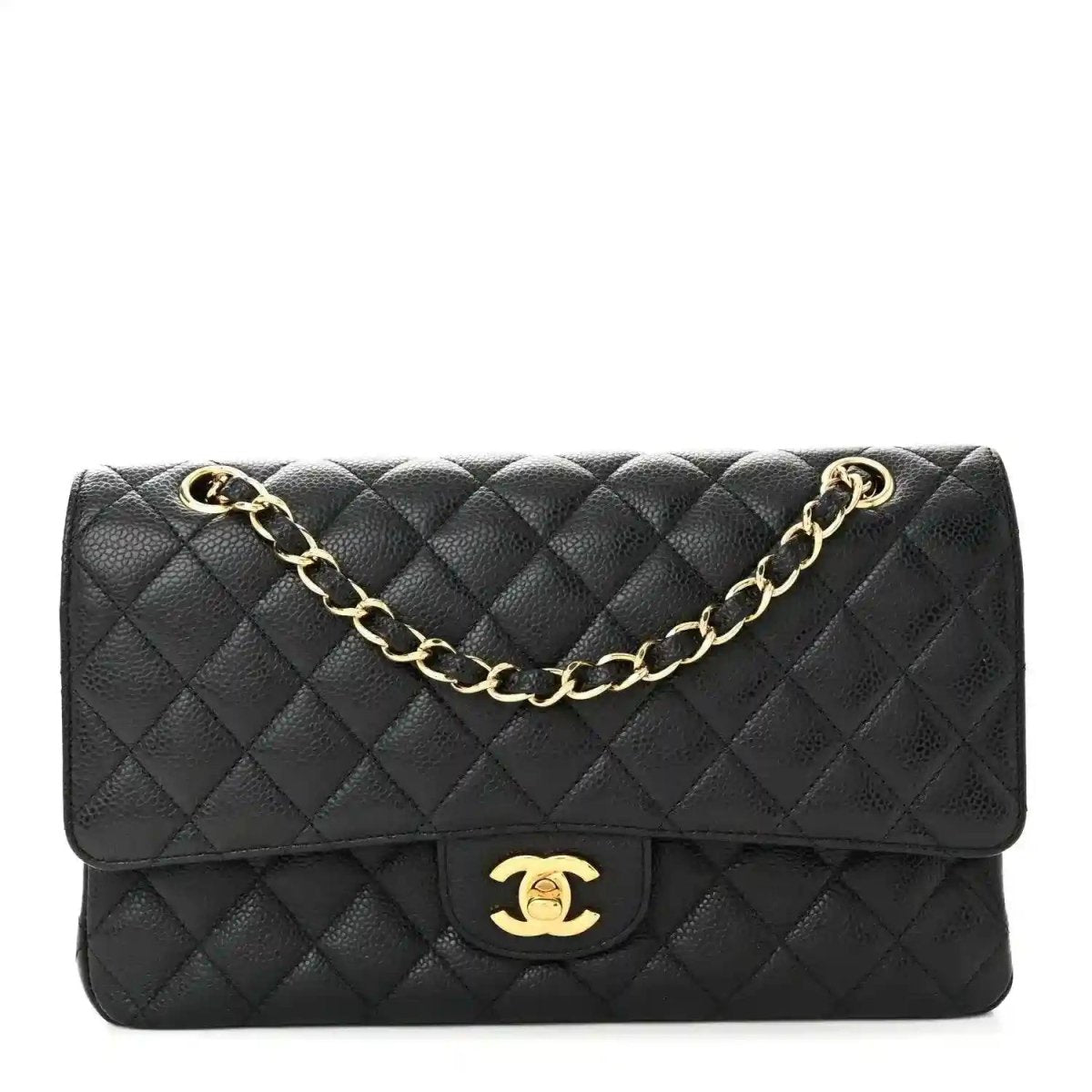 Chanel Caviar Quilted Medium Double Flap Bag Black Gold - NEESTRA