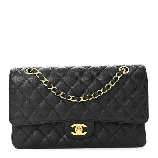 Chanel Caviar Quilted Medium Double Flap Bag Black Gold - NEESTRA