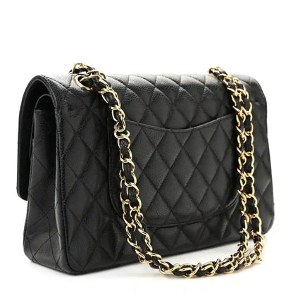 Chanel Caviar Quilted Medium Double Flap Bag Black Gold - NEESTRA
