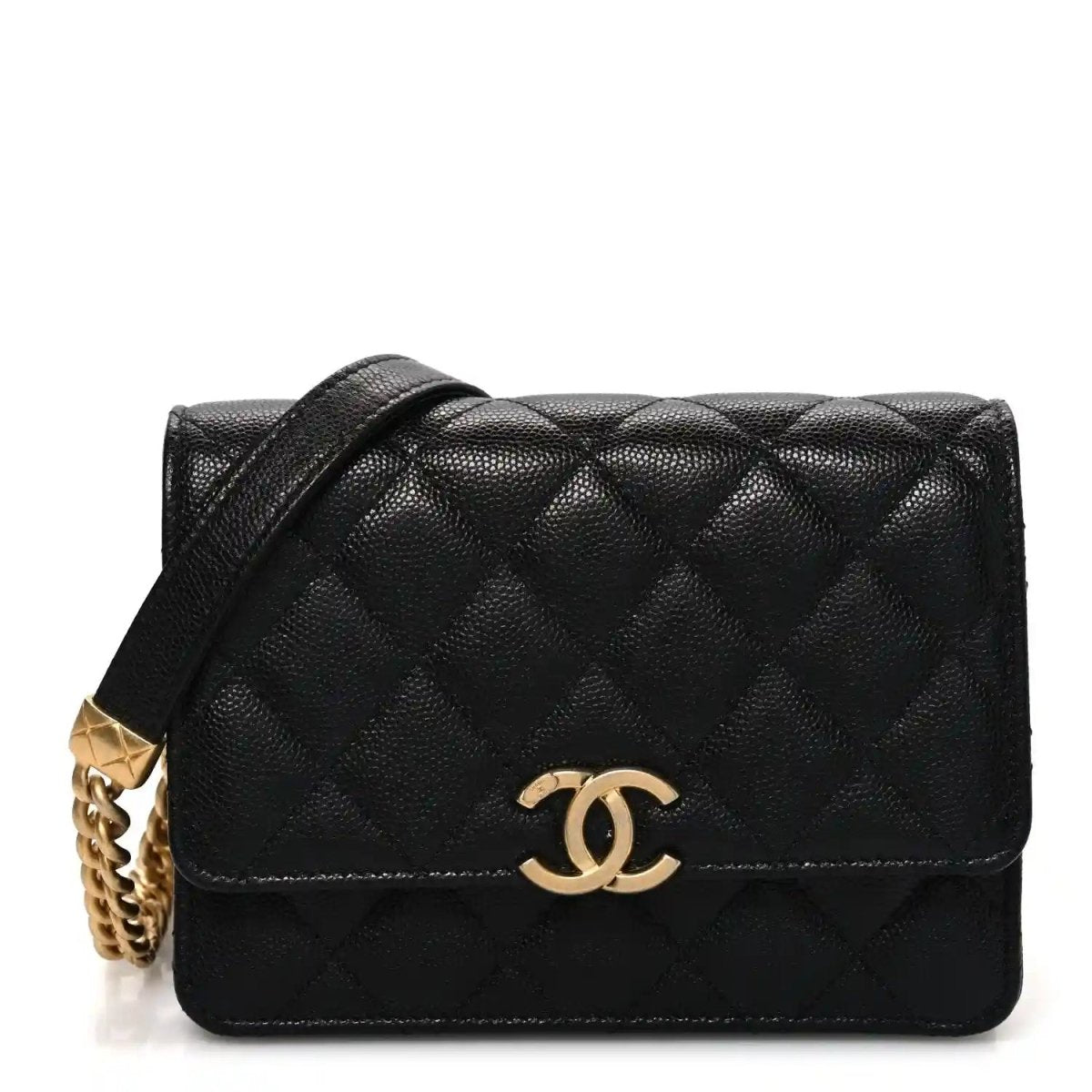 Chanel Caviar Quilted Mini Bracelet On Chain Wallet Black - NEESTRA