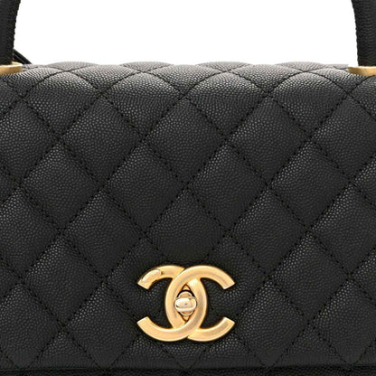 Chanel Caviar Quilted Small Coco Handle Flap Bag Black - NEESTRA